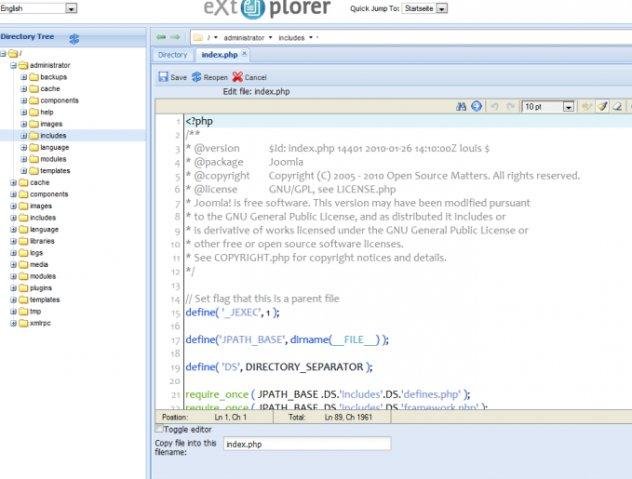 Copie d'écran du script eXtplorer File Manager