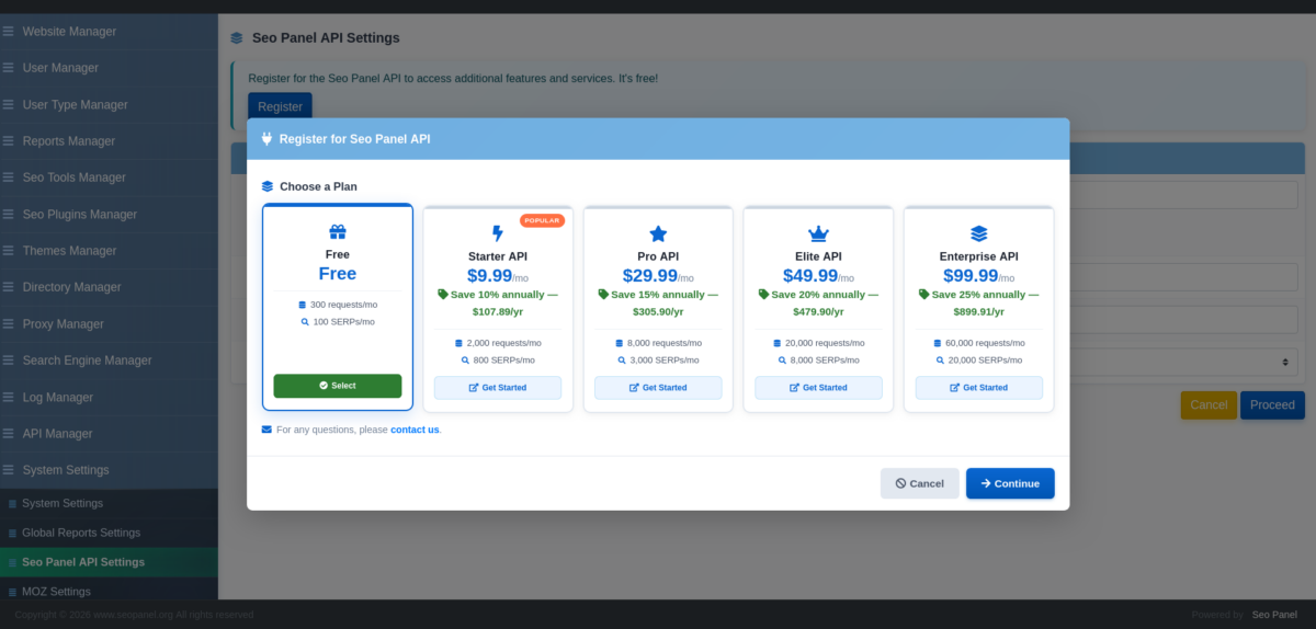 Copie d'écran du script SEO Panel