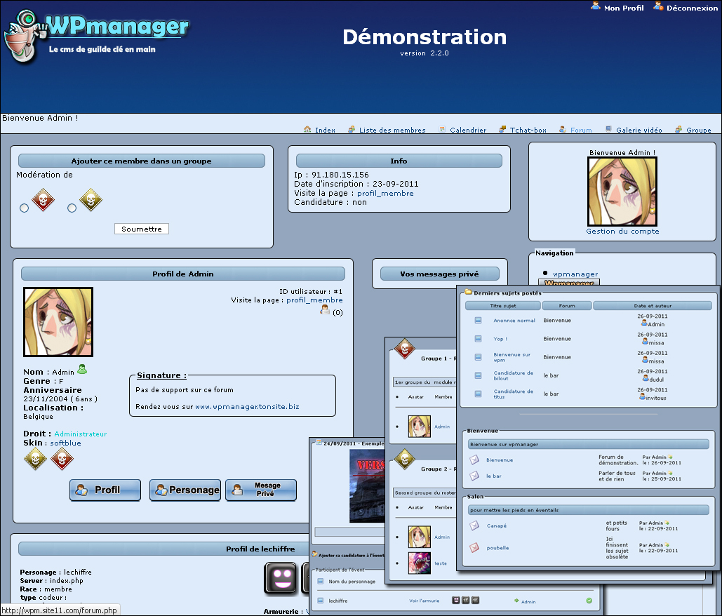 Copie d'écran du script Wpmanager